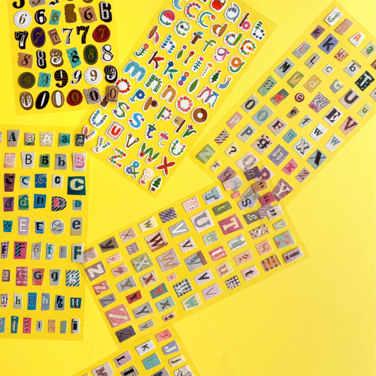 Set de Stickers Collage de Letras y Números