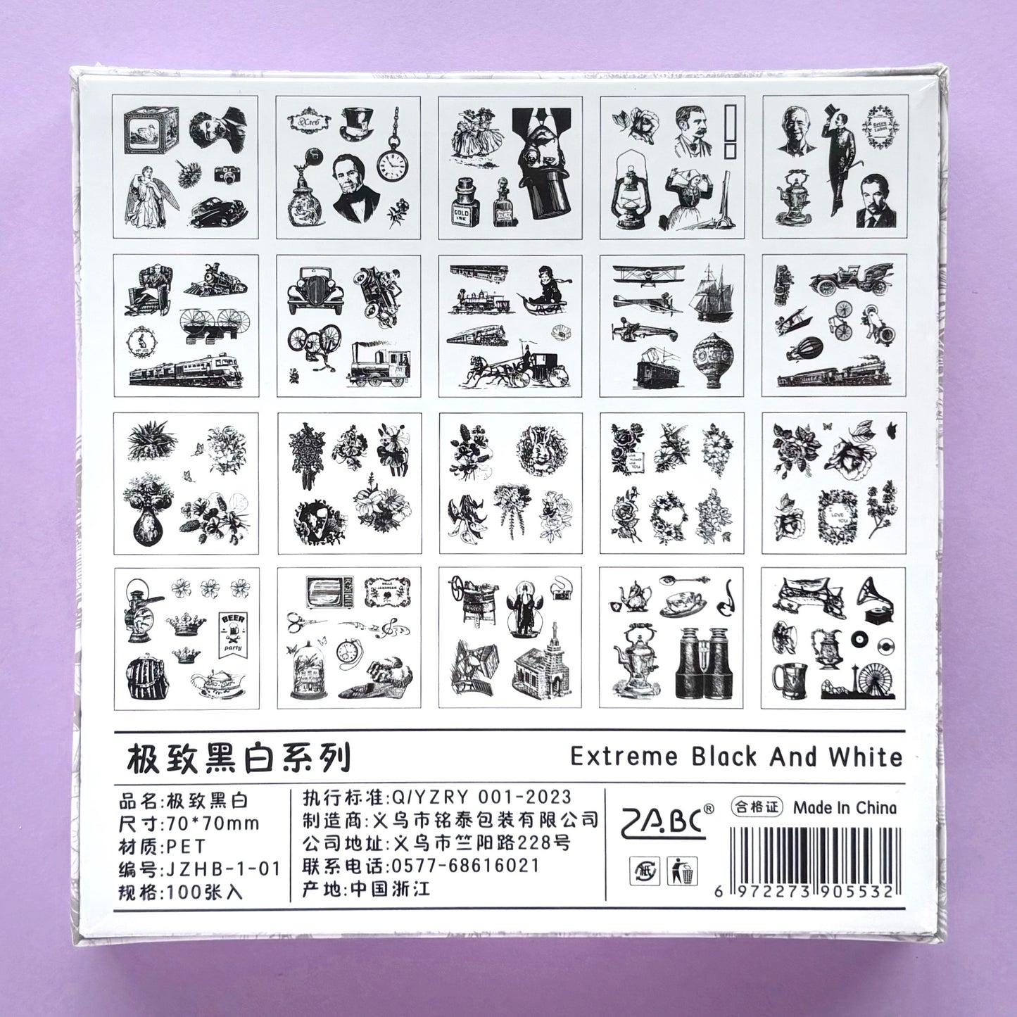 Caja de Stickers Vintage x 100 piezas - Extreme Black & White