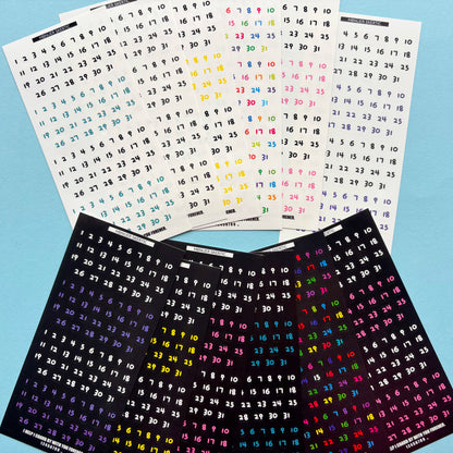 Stickers de Números para Calendario – 1 al 31 (12 hojas)