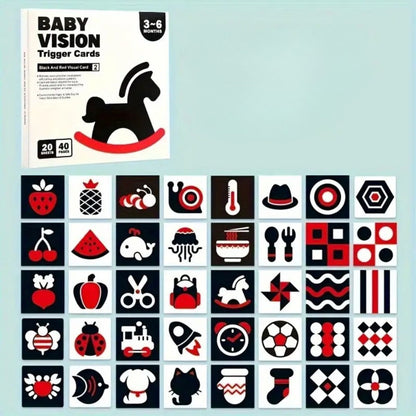 Tarjetas de estimulación visual para bebés de 3 a 6 meses – Negro y rojo