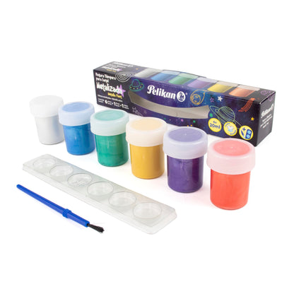 Témpera metálizada X6 + 1 pincel + 1 paleta