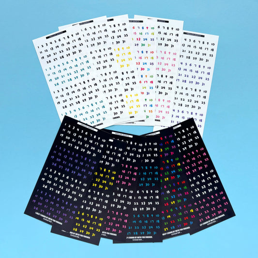 Stickers de Números para Calendario – 1 al 31 (12 hojas)
