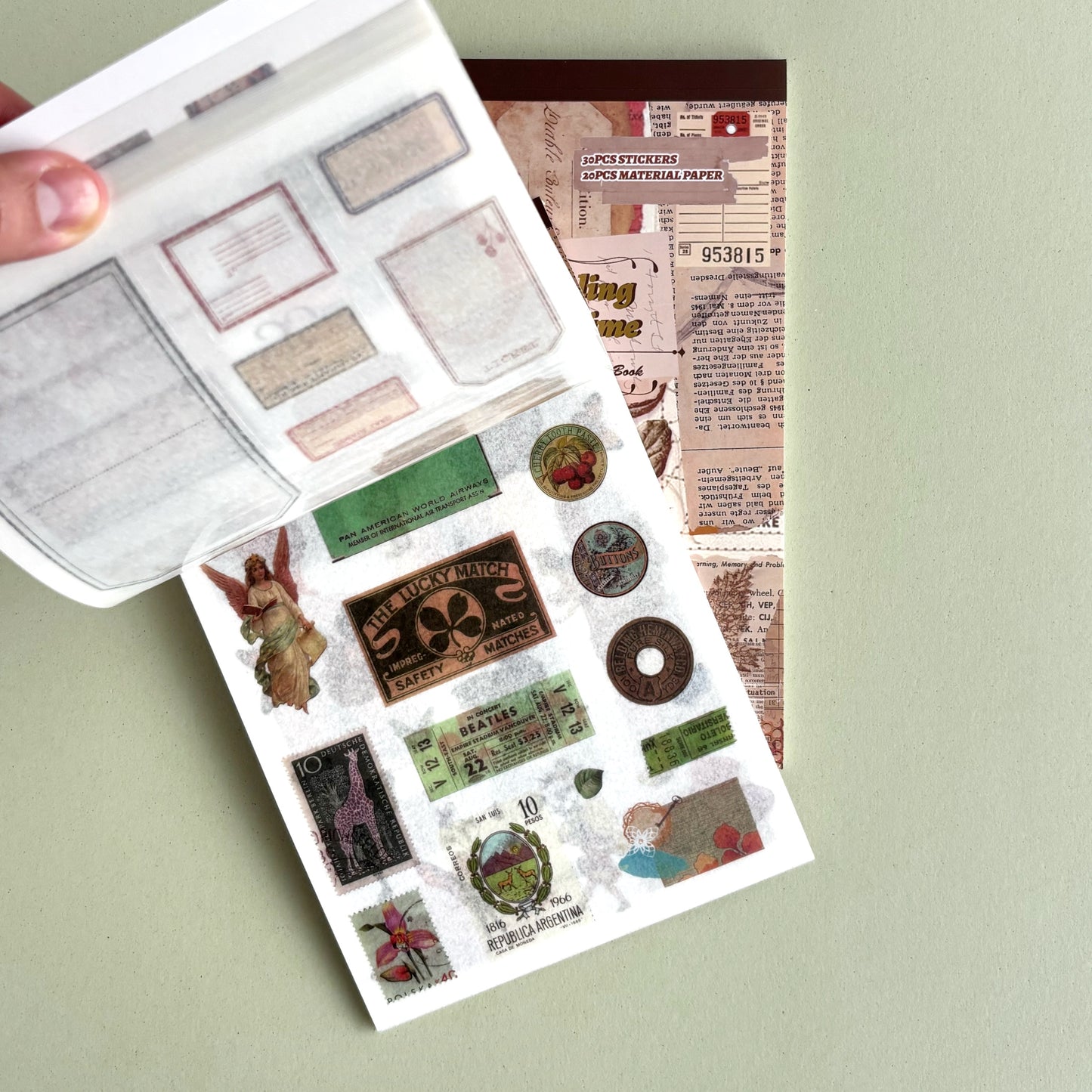 Bloc de Sticker y papeles Ephemera "A feeling of another time"
