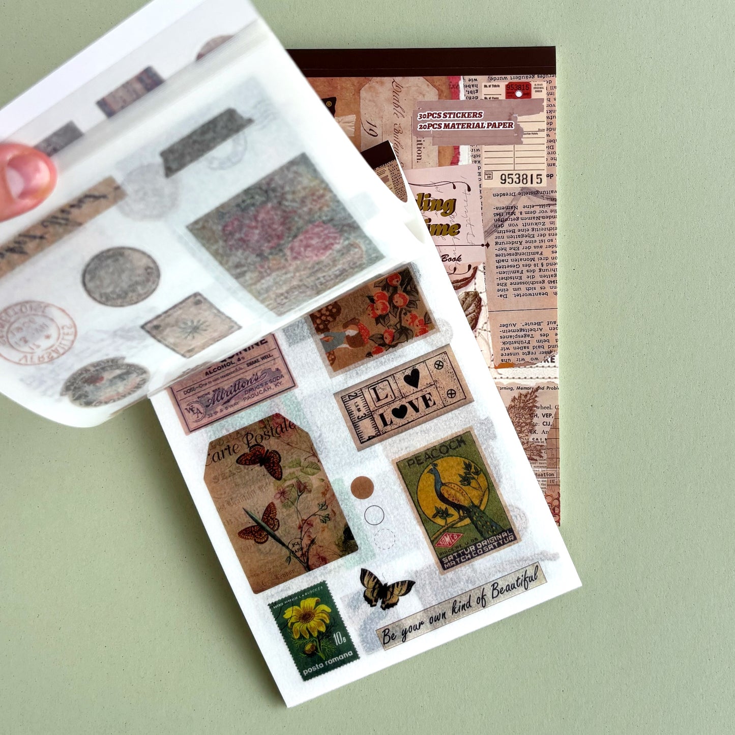 Bloc de Sticker y papeles Ephemera "A feeling of another time"