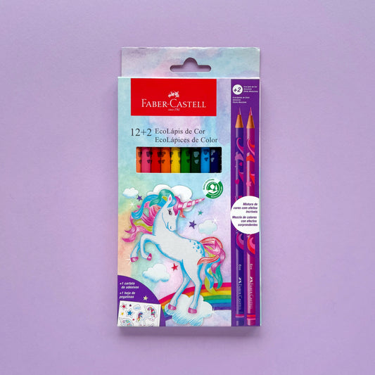 Colores unicornio ecológicos caja X12 + 2 colores efecto multicolor. Incluye stickers