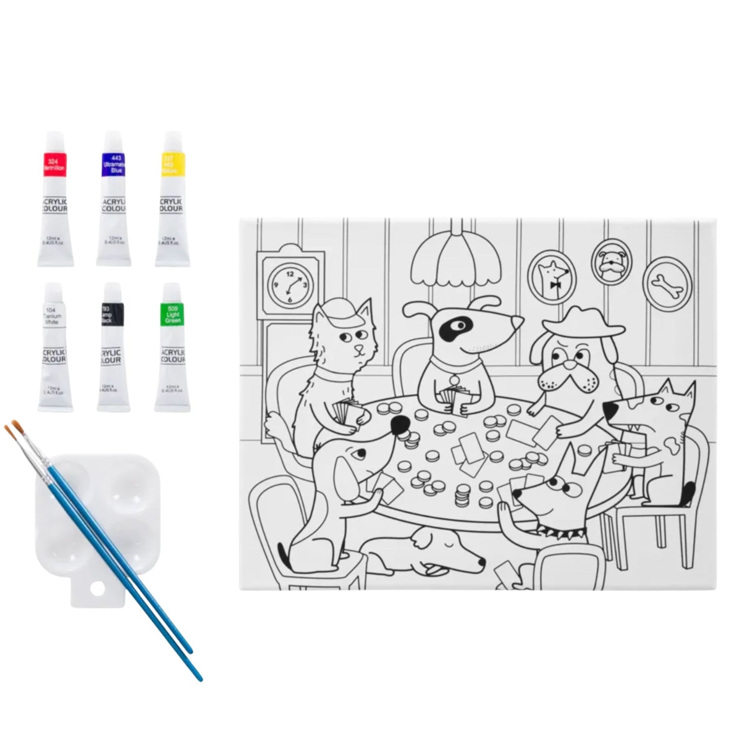 Set de tela canvas y materiales para pintar – Perros jugando cartas