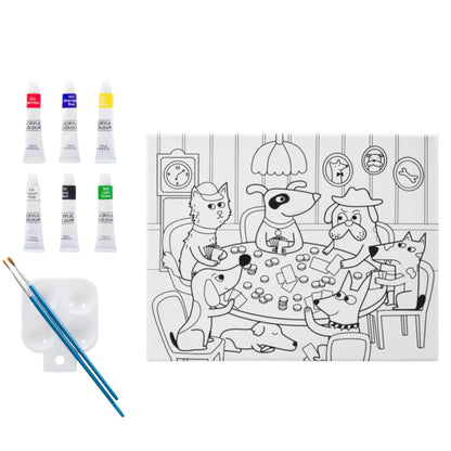 Set de tela canvas y materiales para pintar – Perros jugando cartas