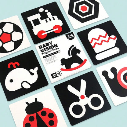 Tarjetas de estimulación visual para bebés de 3 a 6 meses – Negro y rojo