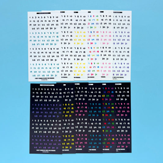 Stickers de Números para Calendario – 1 al 31 (12 hojas)