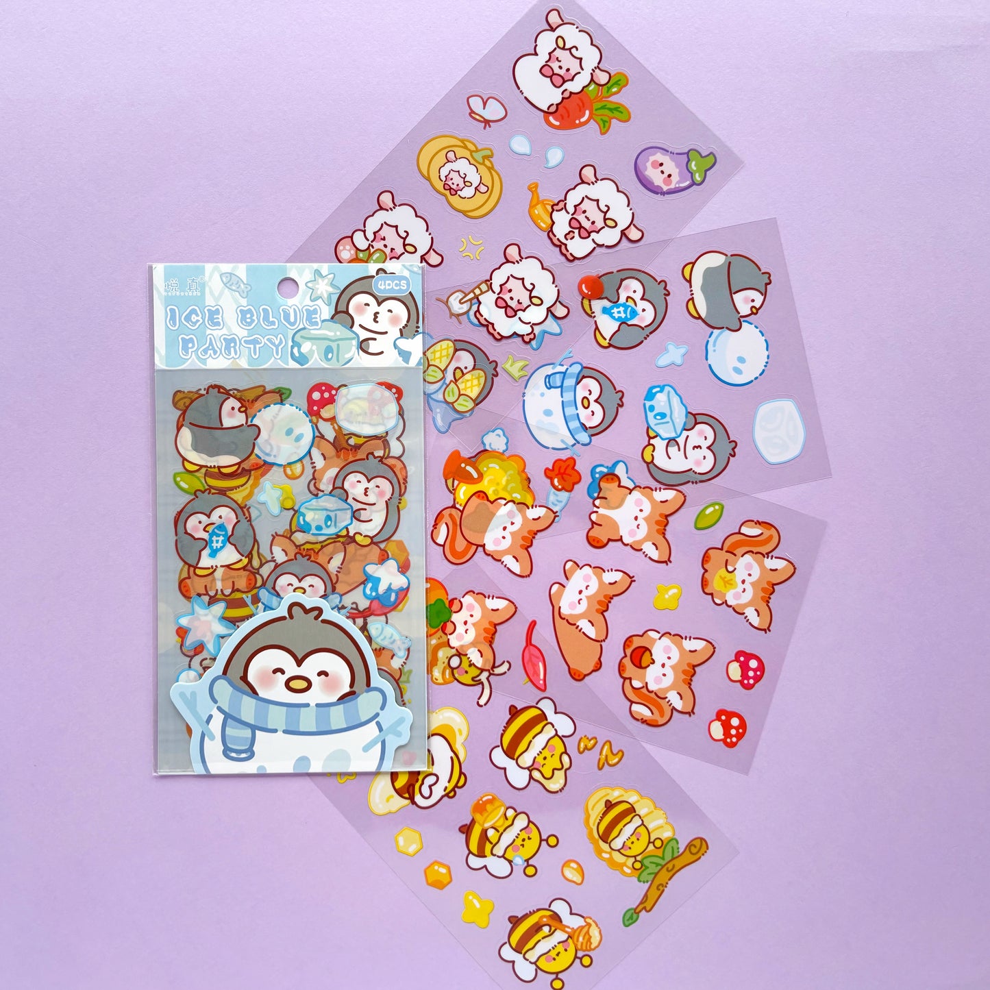 Stickers Animales Kawaii - Ice Blue Party