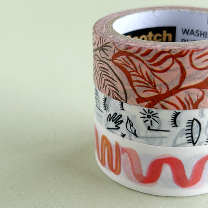 Set de Cintas Washi 3M Scotch - Organic Lines (3 rollos, 5 m c/u)