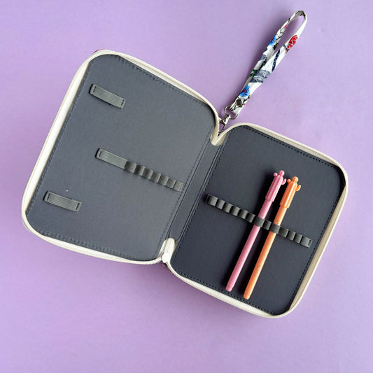 Estuche portátil para 72 lápices y pinceles con 3 compartimentos – Diseño floral - Ajuste alto