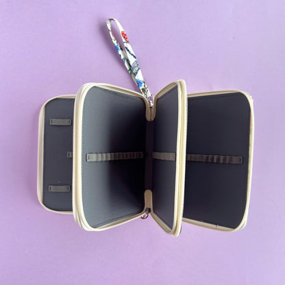 Estuche portátil para 72 lápices y pinceles con 3 compartimentos – Diseño floral - Ajuste alto