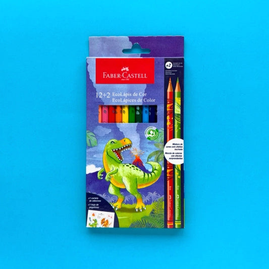 Colores dinosaurio ecológicos caja X12 + 2 colores efecto multicolor. Incluye stickers