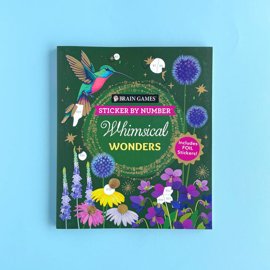 Libro de Stickers por Números Brain Games:  Whimsical Wonders - 28 imágenes para completar (dos incluyen detalles en foil)