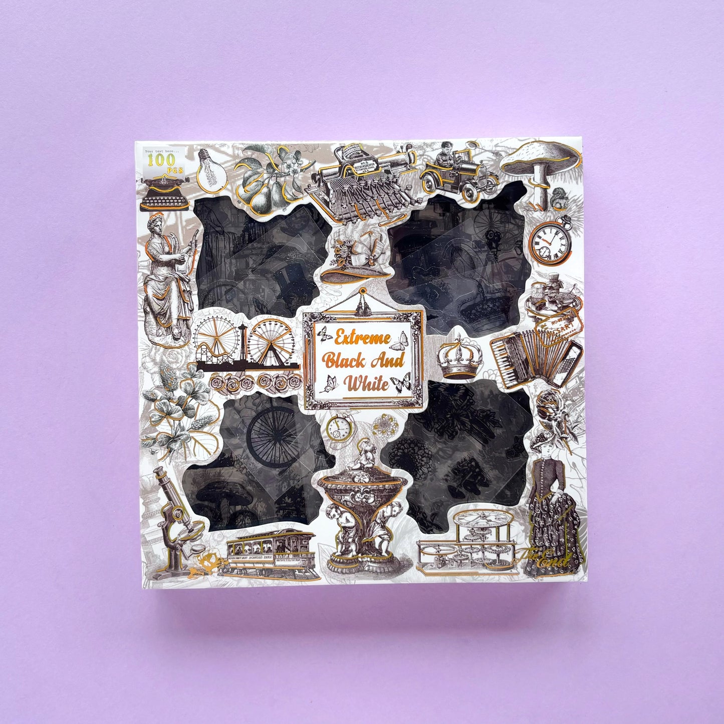 Caja de Stickers Vintage x 100 piezas - Extreme Black & White