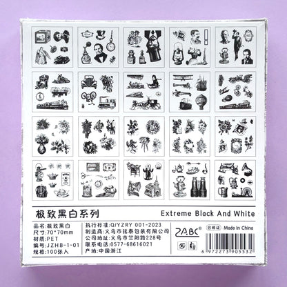Caja de Stickers Vintage x 100 piezas - Extreme Black & White