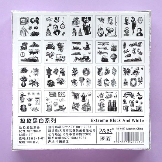 Caja de Stickers Vintage x 100 piezas - Extreme Black & White
