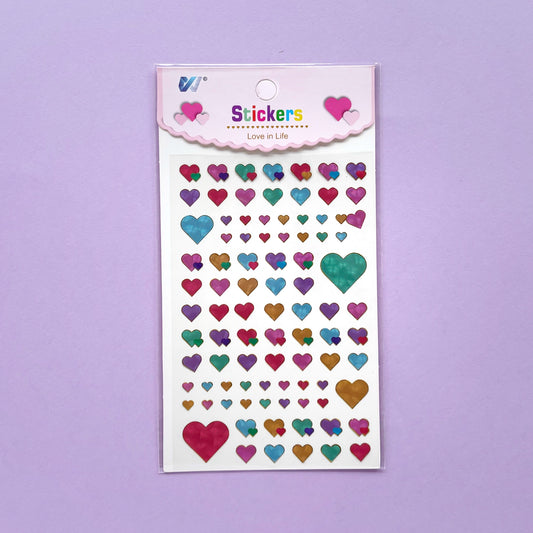 Stickers Corazones iridiscentes de diferentes tamaños y colores