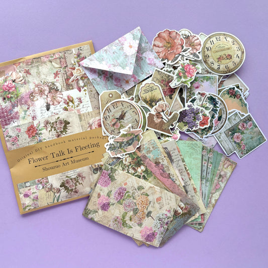 Paquete de papeles y stickers vintage Flower Talk Fleeting - Para scrapbooking o proyectos creativos