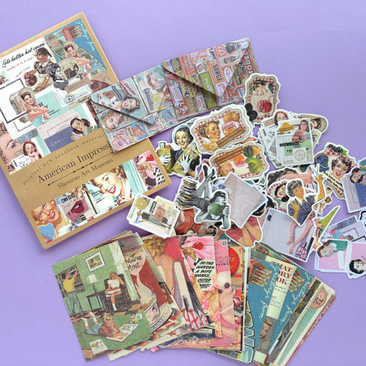 Paquete de papeles y stickers vintage American Impression - Para scrapbooking o proyectos creativos