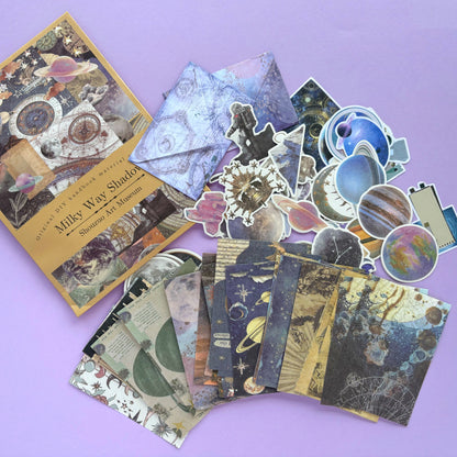 Paquete de papeles y stickers vintage Milky Way Shadow - Para scrapbooking o proyectos creativos -