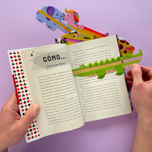 Tiras de lectura guiada y separadores de libros – Animales coloridos  – Paquete x 6 unidades
