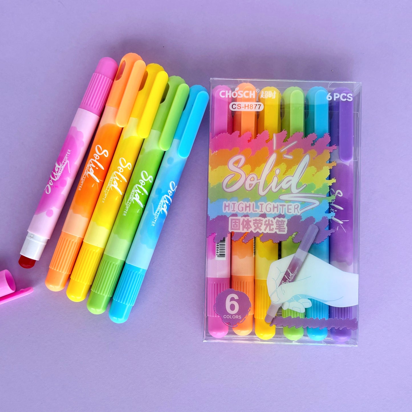 Resaltadores en gel tipo crayón para evitar traspasos - Para libros, Biblias y papel delgado (set de 6)