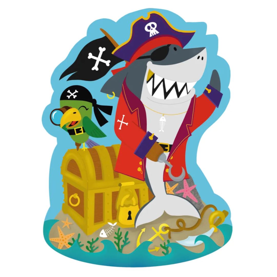 Rompecabezas 50 piezas en cartón XL – Tiburón pirata con tesoro