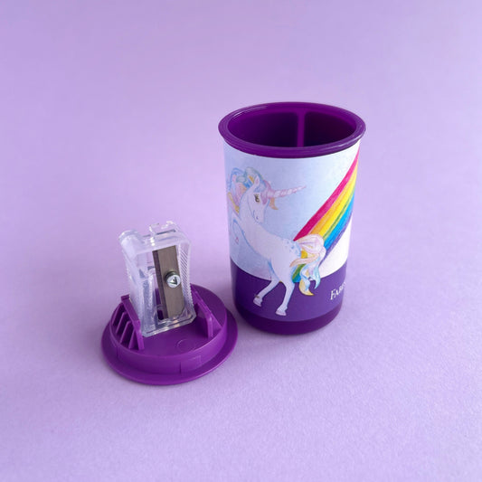 Tajalápiz con depósito unicornio x unidad - Fucsia y Morado