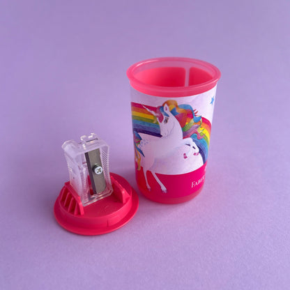 Tajalápiz con depósito unicornio x unidad - Fucsia y Morado