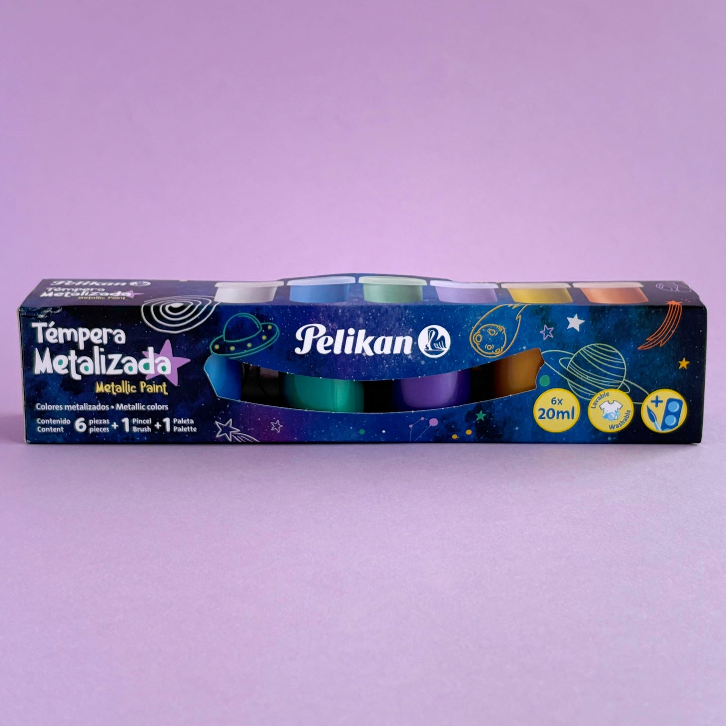 Témpera metálizada X6 + 1 pincel + 1 paleta