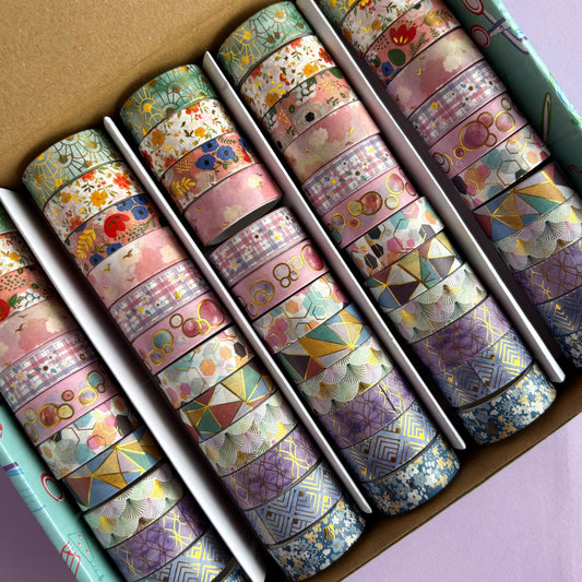 Washi tapes variados con detalles brillantes en foil - 2 metros - Venta por unidad