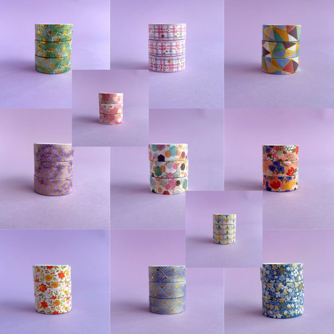 Washi tapes variados con detalles brillantes en foil - 2 metros - Venta por unidad