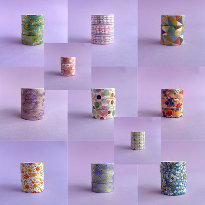 Washi tapes variados con detalles brillantes en foil - 2 metros - Venta por unidad