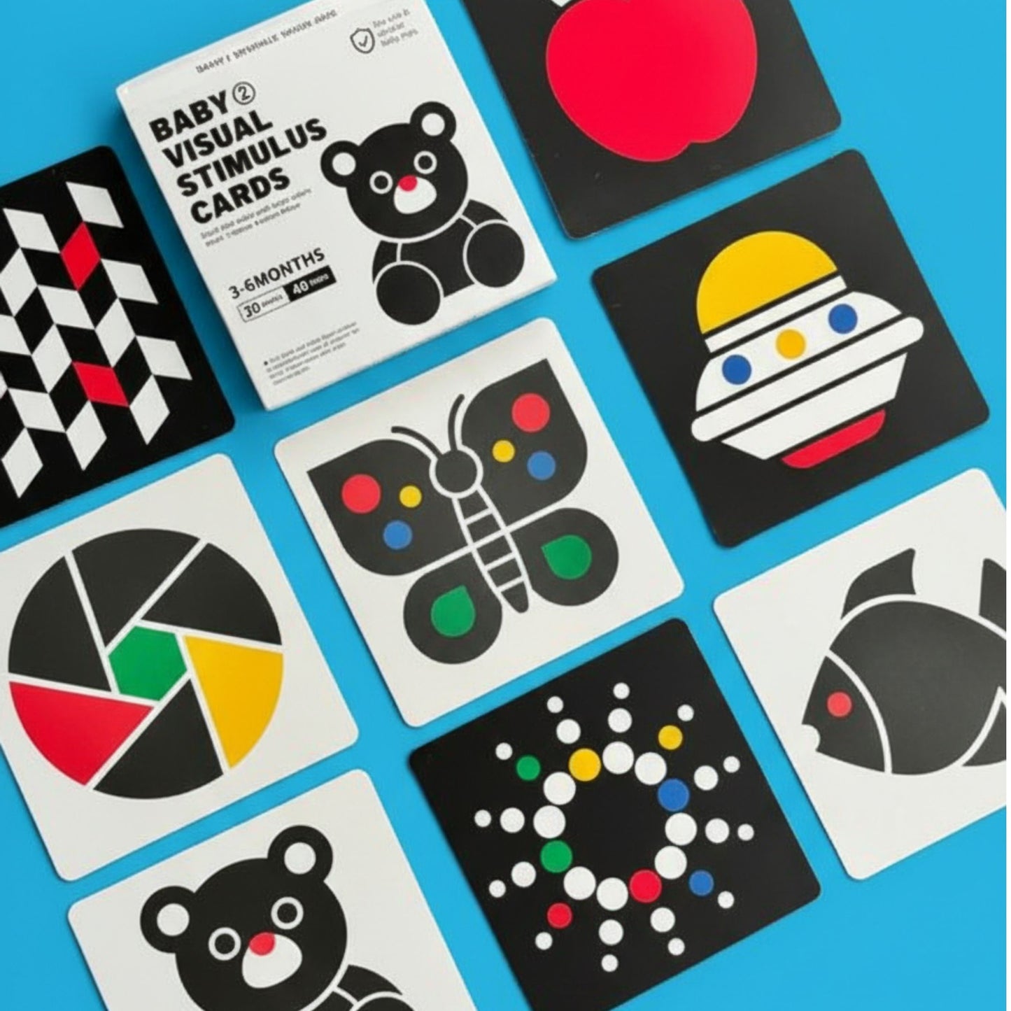 Tarjetas de estimulación visual para bebés de 3 a 6 meses – Negro y color
