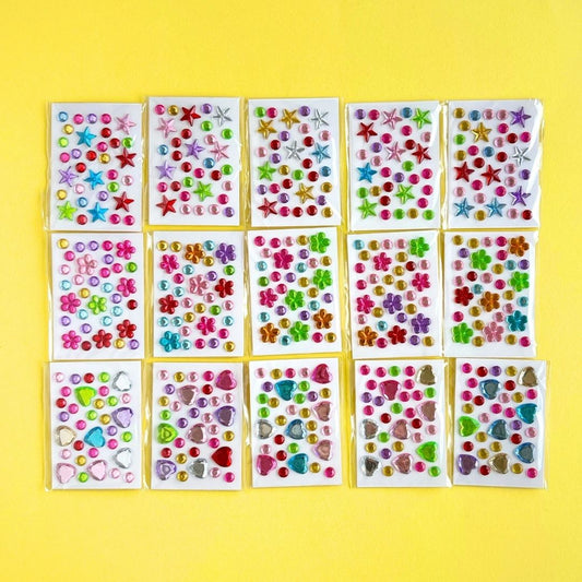 Pegatinas brillantes mini 3D: corazones, estrellas y flores  (venta por lámina - elige el diseño, colores al azar)