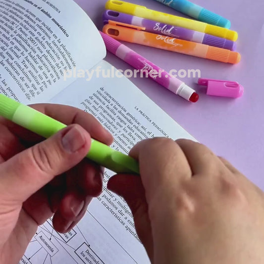 Resaltadores en gel tipo crayón para evitar traspasos - Para libros, Biblias y papel delgado (set de 6)